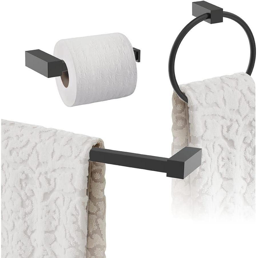 image:imageAmerock Matte Black Monument Towel Bar 18 inch 457 mm 3 Piece Bathroom Accessories Set