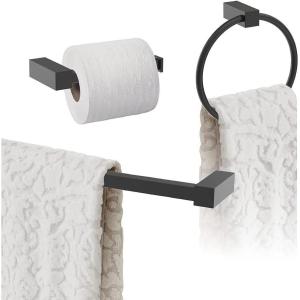 Amerock | Matte Black | Monument | Towel Bar | 18 inch (457 mm) | 3 Piece | Bathroom Accessories Set
