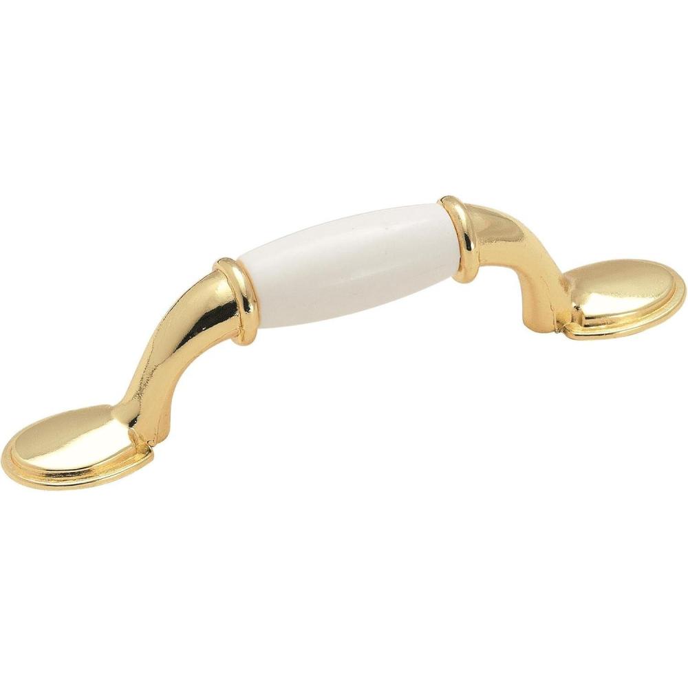 image:imageAmerock Cabinet Pull White Polished Brass 3 inch 76 mm Center to Center Everyday Heritage 1 Pack Drawer Pull Drawer Handle Cabinet Hardware
