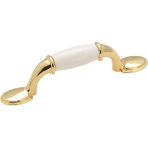 Amerock | Cabinet Pull | White / Polished Brass | 3 inch (76 mm) Center to Center | Everyday Heritage | 1 Pack | Drawer Pull | Drawer Handle | Cabinet Hardware