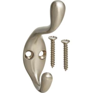 Amerock | Medium Coat Hook | Wall Mount | Satin Nickel | 1 Pack | Robe Hook | Towel Hook | Entryway Hook | Bathroom Hook