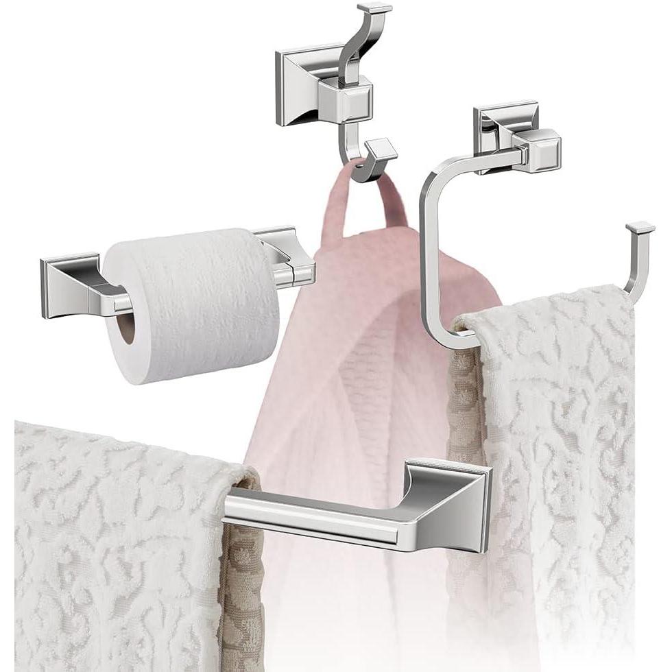 image:imageAmerock Chrome Mulholland Towel Bar 18 inch 457 mm 4 Piece Bathroom Accessories Set