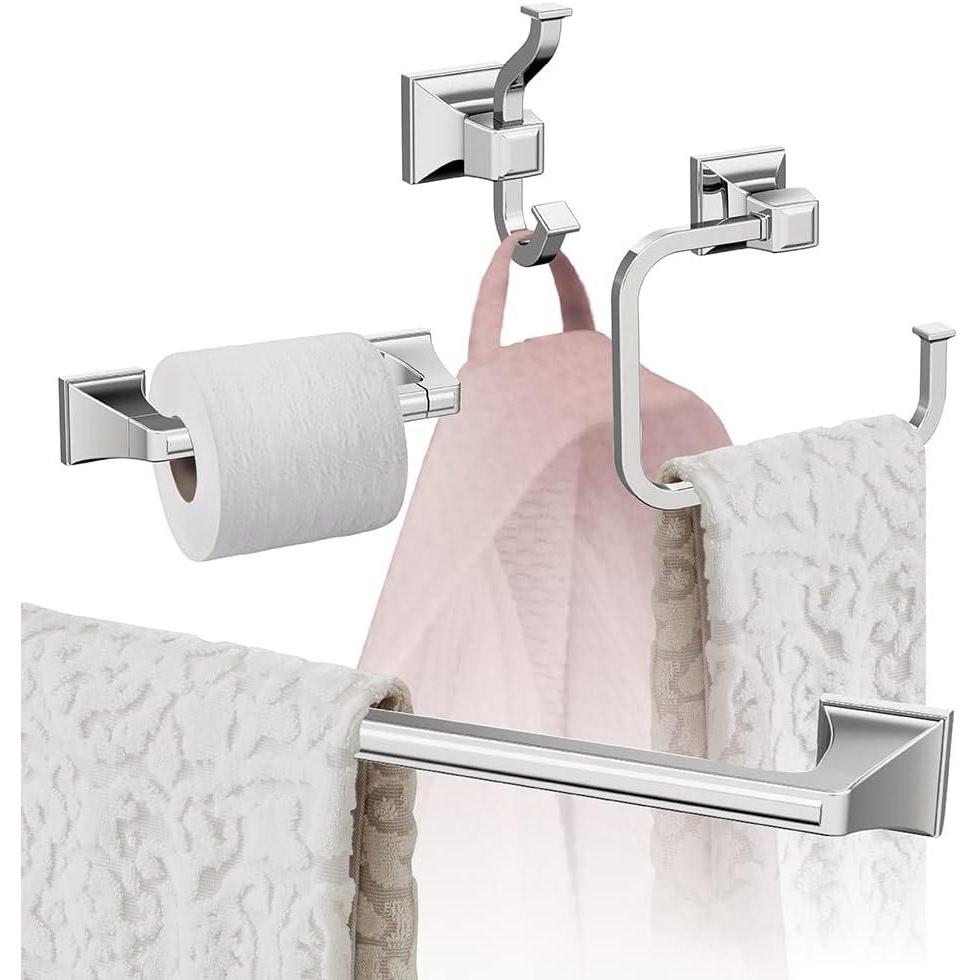 image:imageAmerock  Chrome  Mulholland  Towel Bar  24 inch 610 mm  4 Piece  Bathroom Accessories Set