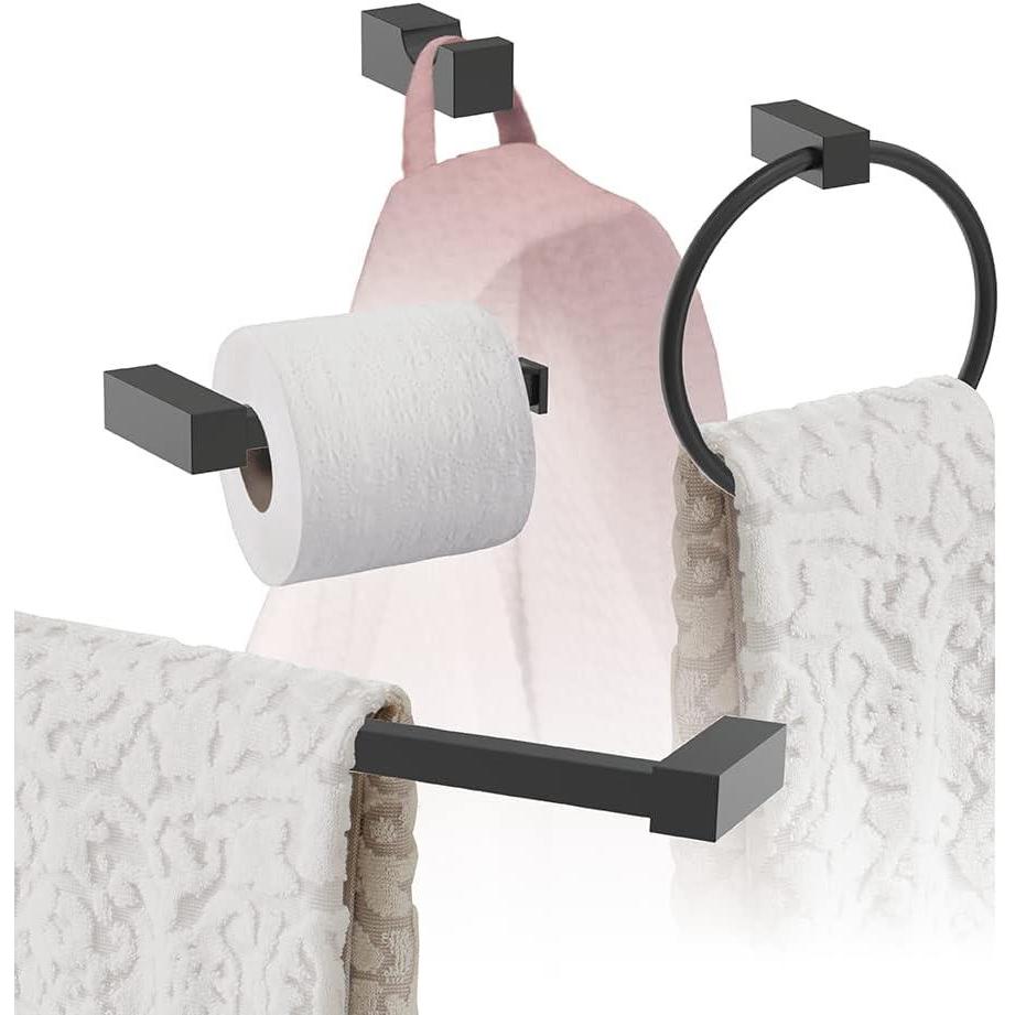 image:imageAmerock Matte Black Monument Towel Bar 18 inch 457 mm 4 Piece Bathroom Accessories Set