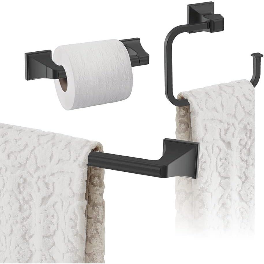 image:imageAmerock Matte Black Mulholland Towel Bar 18 inch 457 mm 3 Piece Bathroom Accessories Set