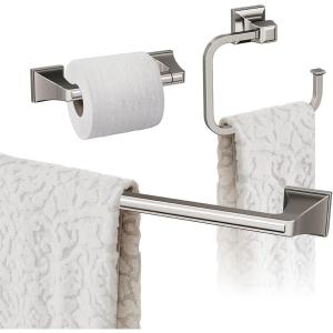 Amerock | Brushed Nickel | Mulholland | Towel Bar | 24 inch (610 mm) | 3 Piece | Bathroom Accessories Set
