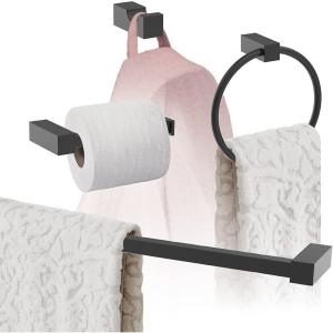 Amerock | Matte Black | Monument | Towel Bar | 24 inch (610 mm) | 4 Piece | Bathroom Accessories Set