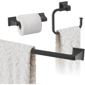 Amerock | Matte Black | Mulholland | Towel Bar | 24 inch (610 mm) | 3 Piece | Bathroom Accessories Set