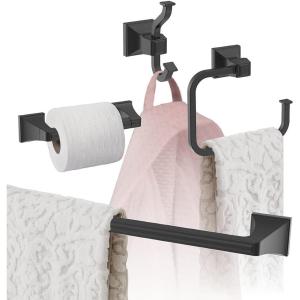 Amerock | Matte Black | Mulholland | Towel Bar | 24 inch (610 mm) | 4 Piece | Bathroom Accessories Set