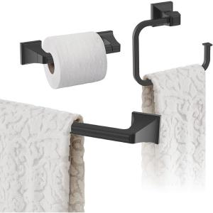 Amerock | Matte Black | Mulholland |Towel Bar | 18 inch (457 mm) | 3 Piece | Bathroom Accessories Set
