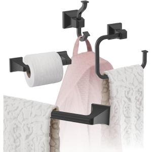 Amerock | Matte Black | Mulholland |Towel Bar | 18 inch (457 mm) | 4 Piece | Bathroom Accessories Set