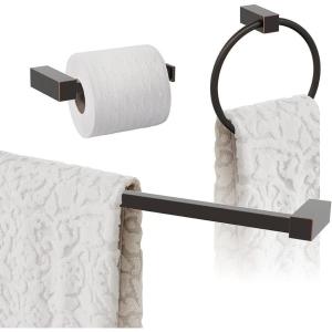 Amerock | Oil Rubbed Bronze | Monument | Towel Bar | 24 inch (610 mm) | 3 Piece | Bathroom Accessories Set