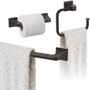 Amerock | Oil Rubbed Bronze | Mulholland | Towel Bar | 18 inch (457 mm) | 3 Piece | Bathroom Accessories Set