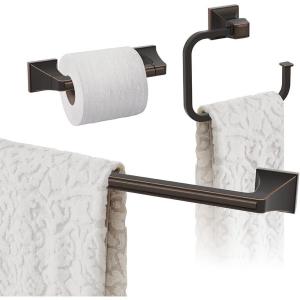 Amerock | Oil Rubbed Bronze | Mulholland | Towel Bar | 24 inch (610 mm) | 3 Piece | Bathroom Accessories Set