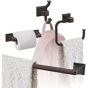 Amerock | Oil Rubbed Bronze | Mulholland | Towel Bar | 24 inch (610 mm) | 4 Piece | Bathroom Accessories Set