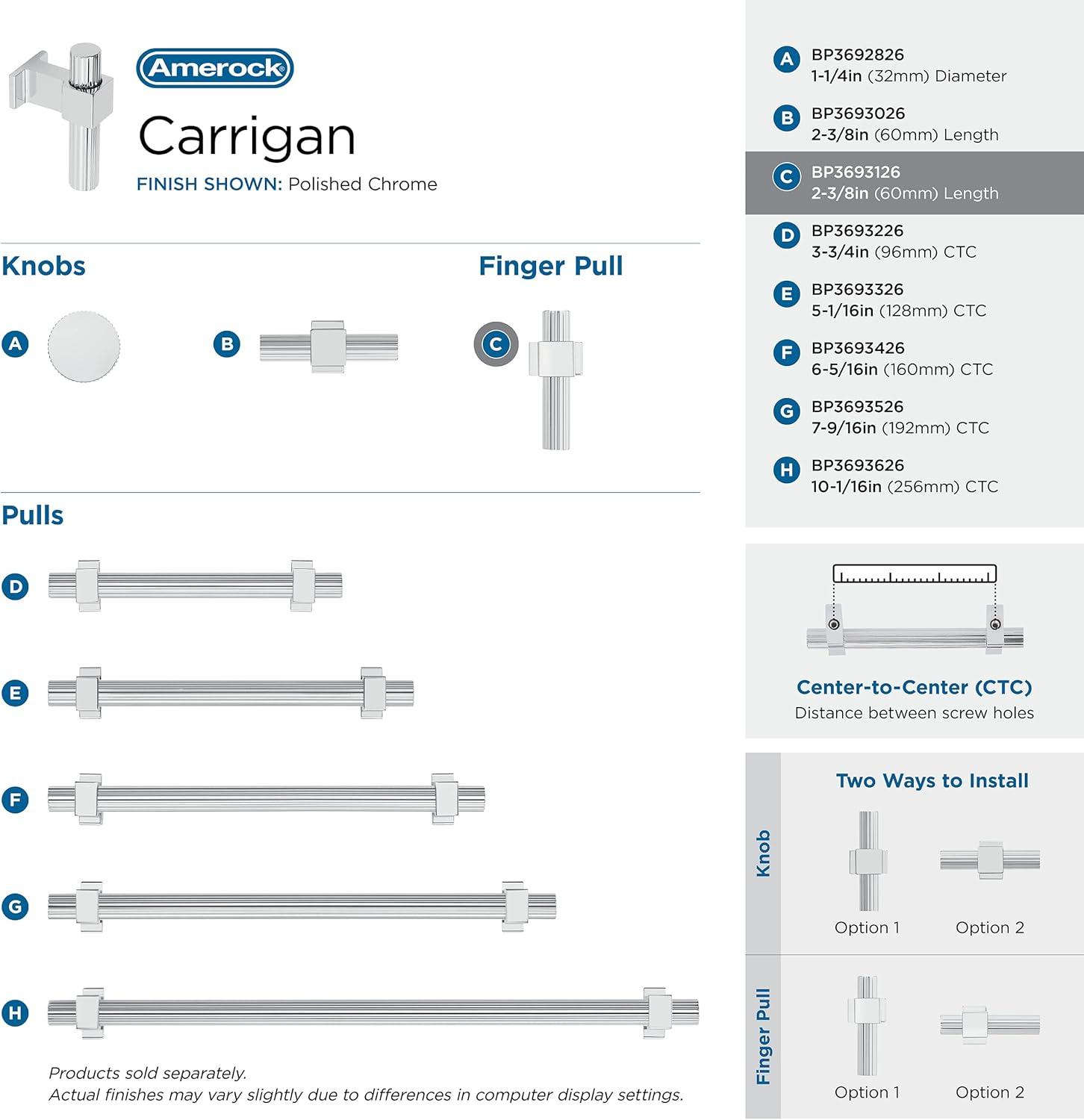 image:imageAmerock Cabinet Knob Black Brushed Nickel 238 inch 60 mm Length Carrigan 1 Pack Drawer Knob Cabinet HardwarePolished Chrome