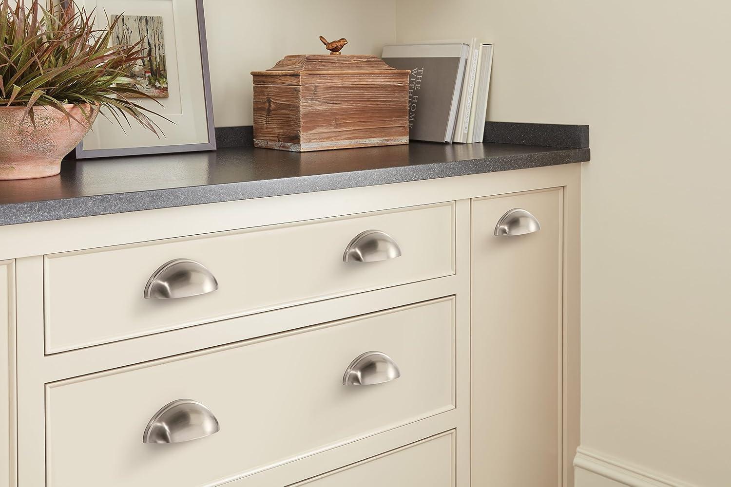 image:imageAmerock Cabinet Cup Pull Satin Nickel 3 inch 76 mm Center to Center Ravino 5 Pack Drawer Pull Drawer Handle Cabinet Hardware