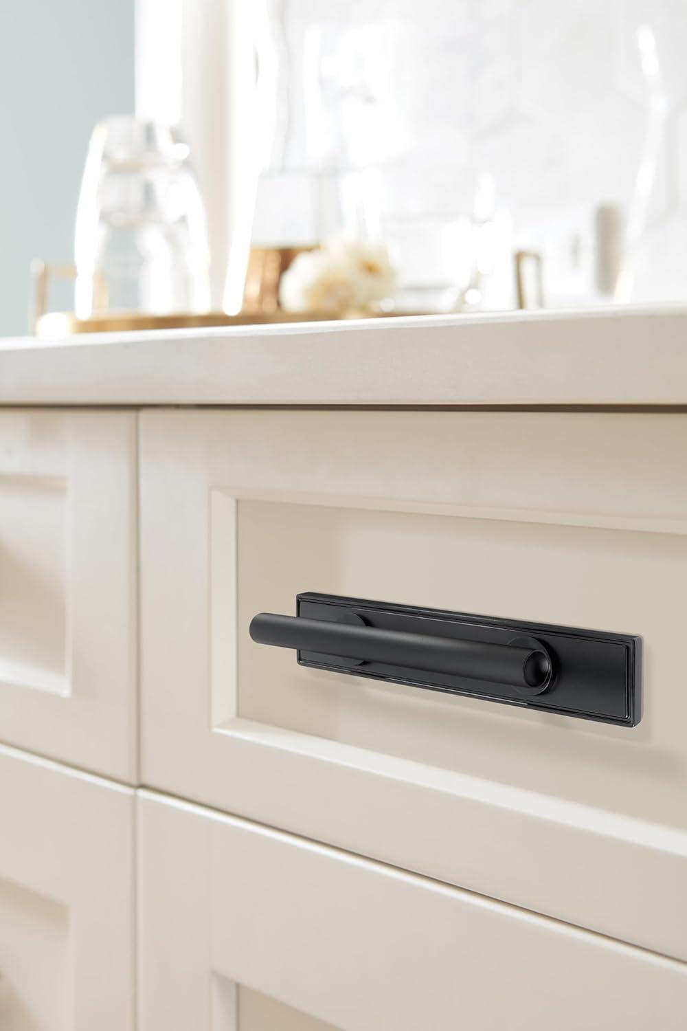 image:imageAmerock Thoreau 81316 inch 224mm CentertoCenter Rectangle Polished Chrome Cabinet Pull Backplate BP3760626Matte Black