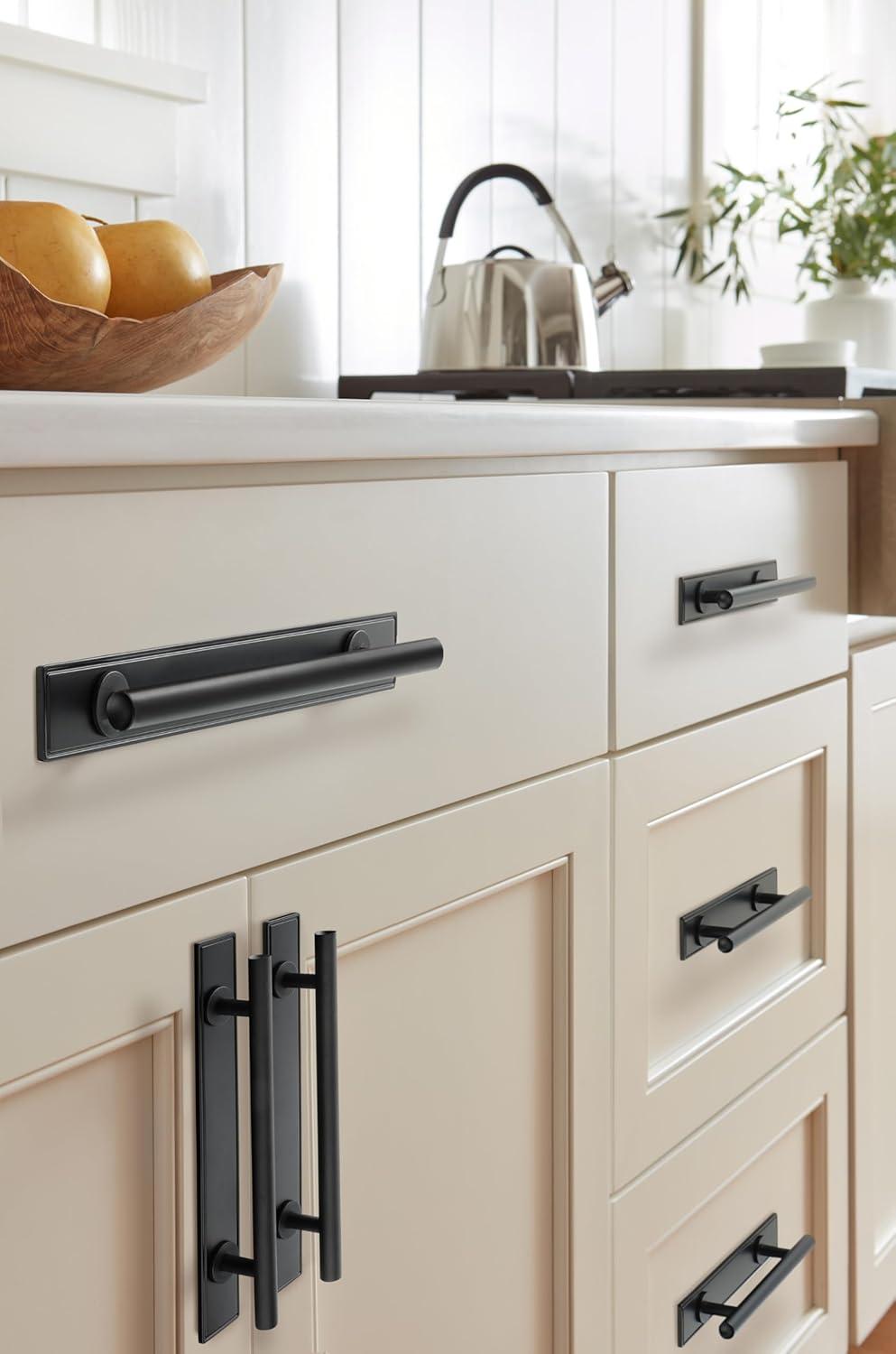 image:imageAmerock Thoreau 81316 inch 224mm CentertoCenter Rectangle Polished Chrome Cabinet Pull Backplate BP3760626Matte Black