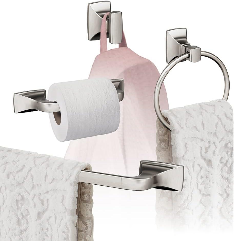 image:imageAmerock Champagne Bronze Highland Ridge Towel Bar 18 inch 457 mm 4 Piece Bathroom Accessories SetBrushed Nickel
