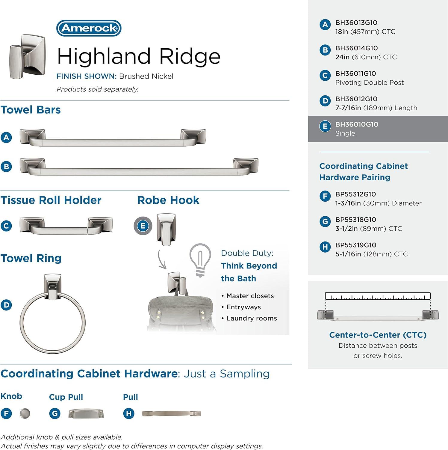 image:imageAmerock Champagne Bronze Highland Ridge Towel Bar 18 inch 457 mm 4 Piece Bathroom Accessories SetBrushed Nickel