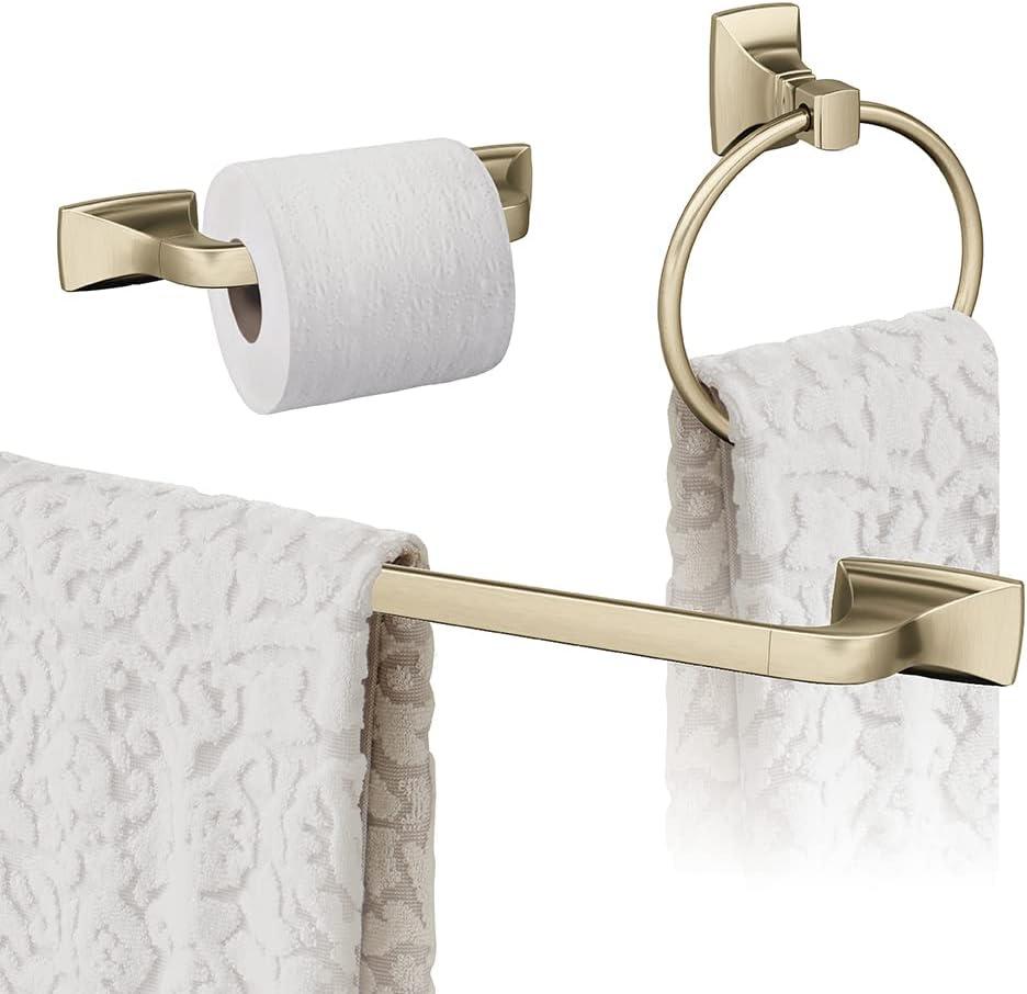 image:imageAmerock Champagne Bronze Highland Ridge Towel Bar 18 inch 457 mm 4 Piece Bathroom Accessories SetGolden Champagne