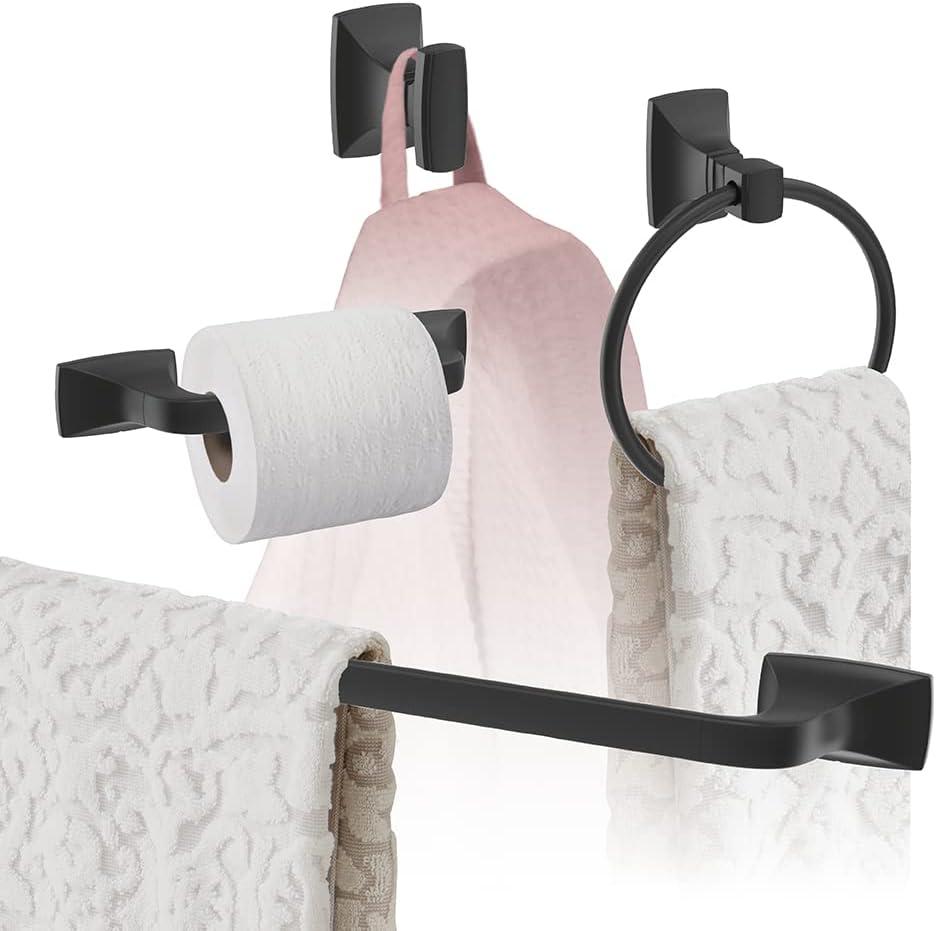 image:imageAmerock Champagne Bronze Highland Ridge Towel Bar 18 inch 457 mm 4 Piece Bathroom Accessories SetMatte Black