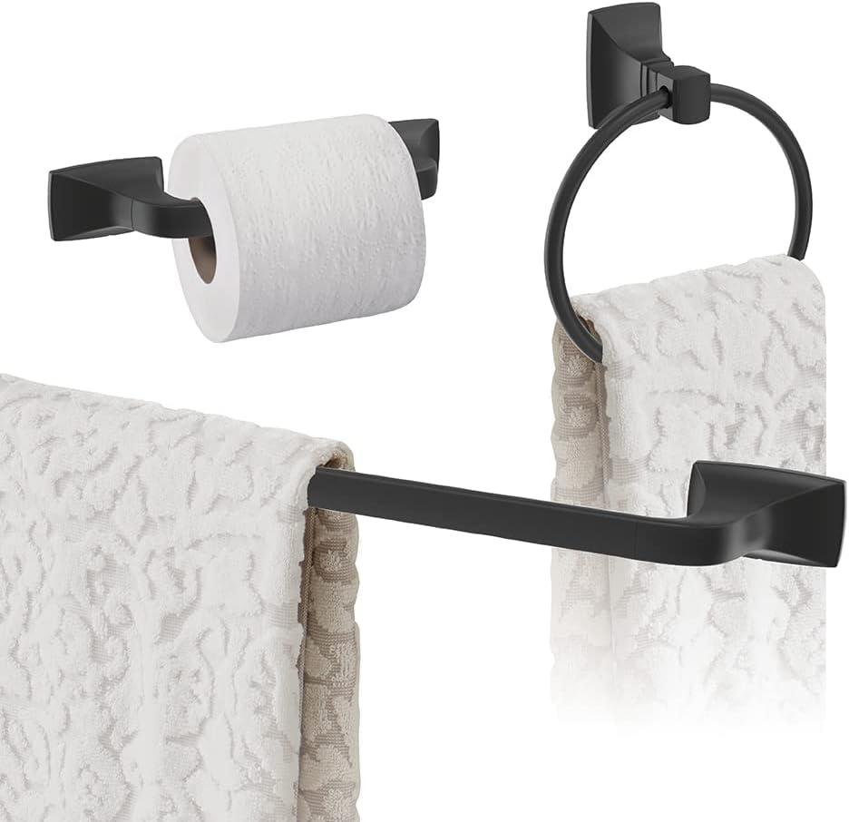 image:imageAmerock Champagne Bronze Highland Ridge Towel Bar 18 inch 457 mm 4 Piece Bathroom Accessories SetMatte Black