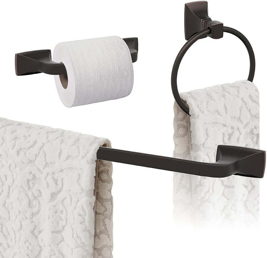 image:imageAmerock Champagne Bronze Highland Ridge Towel Bar 18 inch 457 mm 4 Piece Bathroom Accessories SetOil Rubbed Bronze