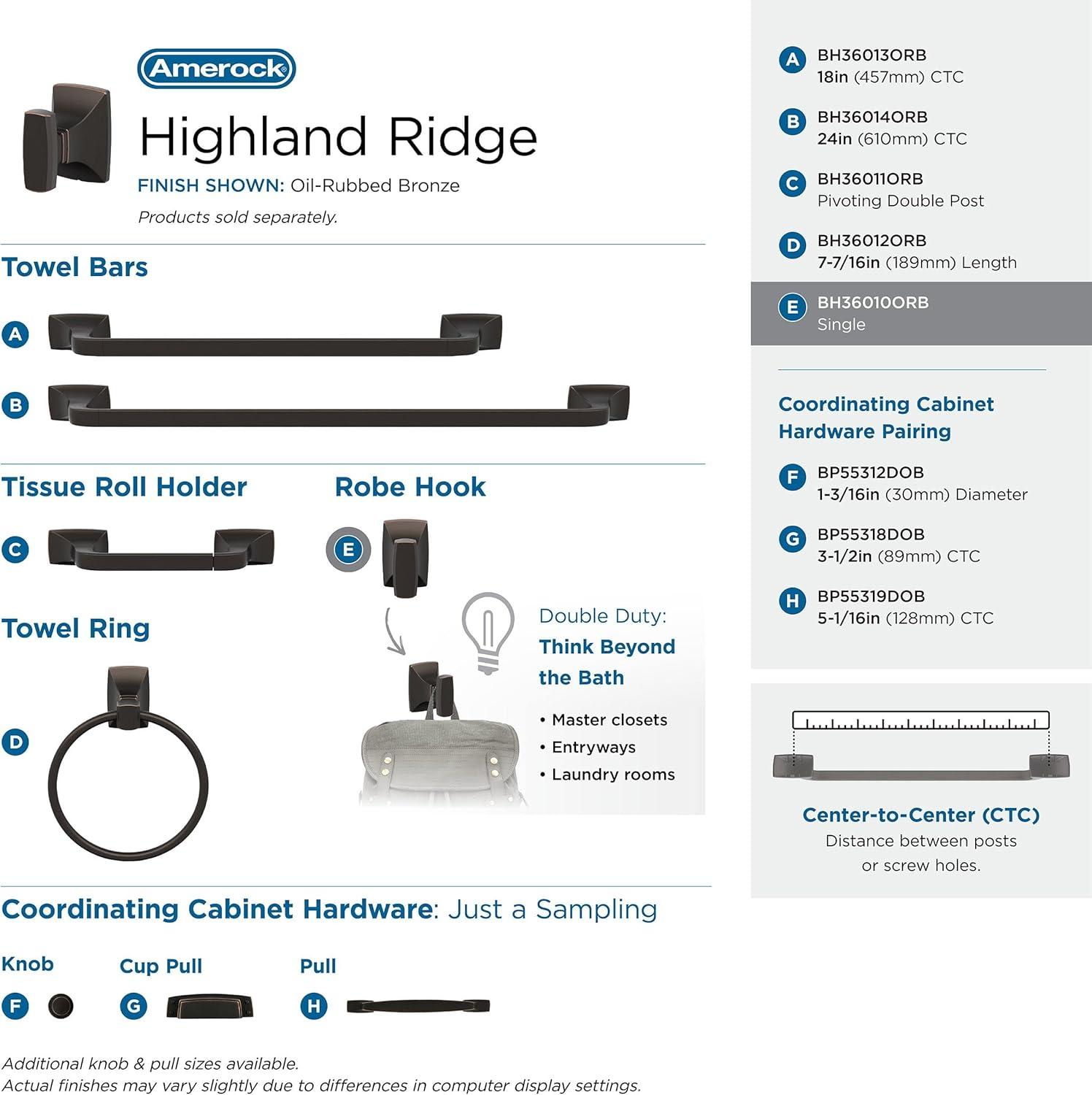 image:imageAmerock Champagne Bronze Highland Ridge Towel Bar 18 inch 457 mm 4 Piece Bathroom Accessories SetOil Rubbed Bronze