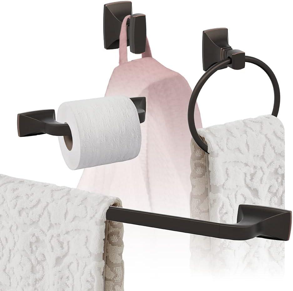 image:imageAmerock Champagne Bronze Highland Ridge Towel Bar 18 inch 457 mm 4 Piece Bathroom Accessories SetOil Rubbed Bronze