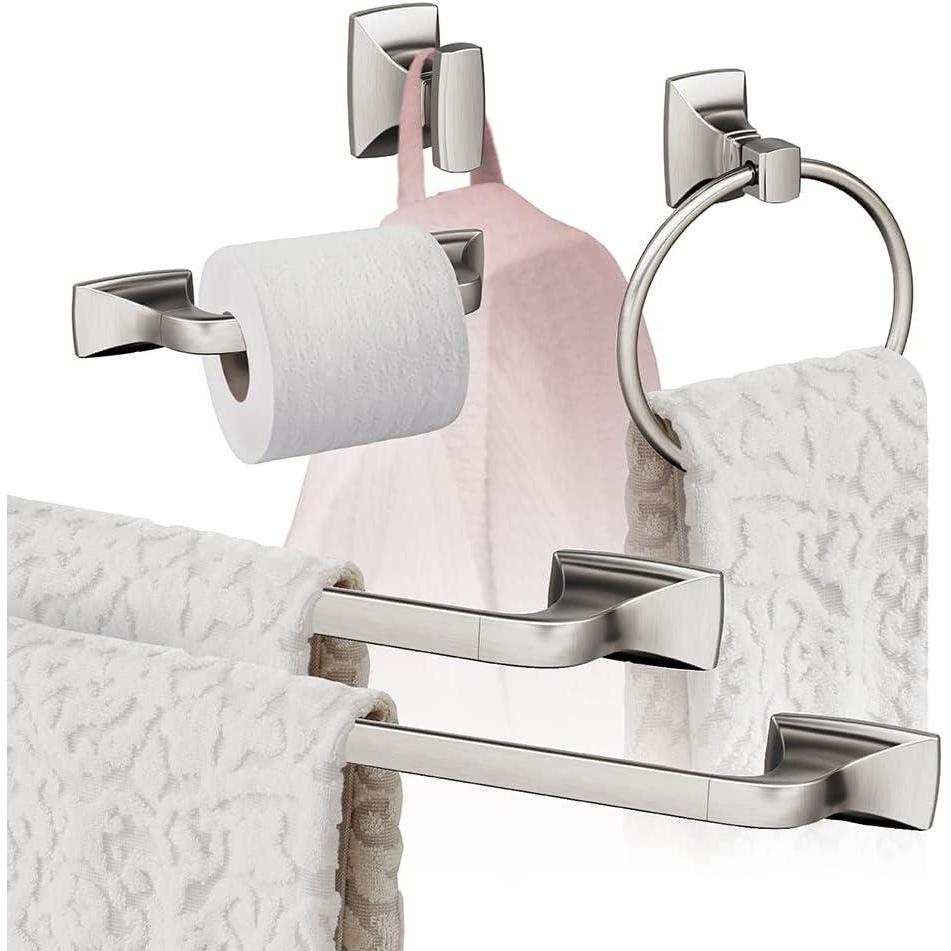 image:imageAmerock Champagne Bronze Highland Ridge Towel Bar 18 inch 457 mm 4 Piece Bathroom Accessories SetBrushed Nickel