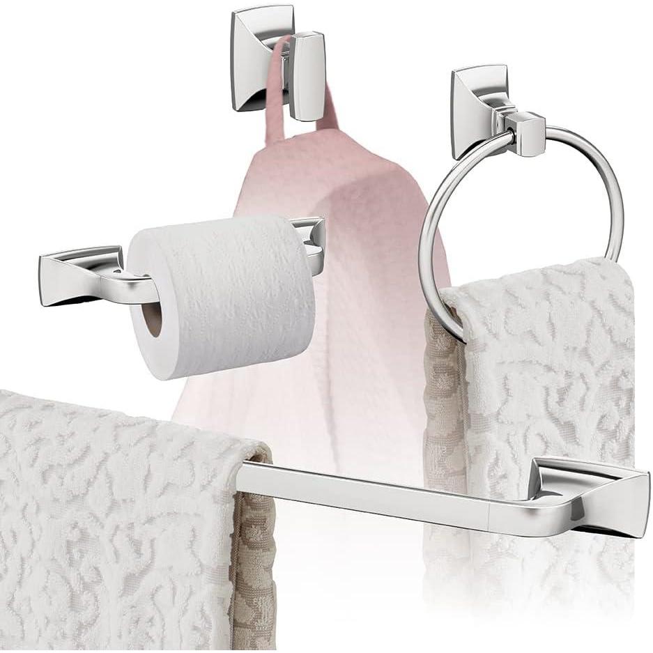 image:imageAmerock Champagne Bronze Highland Ridge Towel Bar 18 inch 457 mm 4 Piece Bathroom Accessories SetChrome