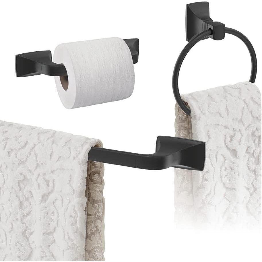 image:imageAmerock Champagne Bronze Highland Ridge Towel Bar 18 inch 457 mm 4 Piece Bathroom Accessories SetMatte Black