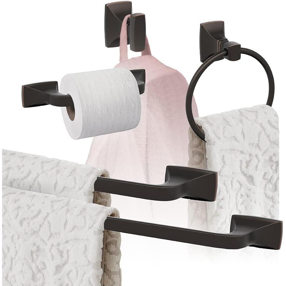 image:imageAmerock Champagne Bronze Highland Ridge Towel Bar 18 inch 457 mm 4 Piece Bathroom Accessories SetOil Rubbed Bronze