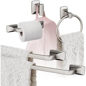 Amerock | Champagne Bronze | Highland Ridge | Towel Bar | 18 inch (457 mm) | 4 Piece | Bathroom Accessories Set(Brushed Nickel)