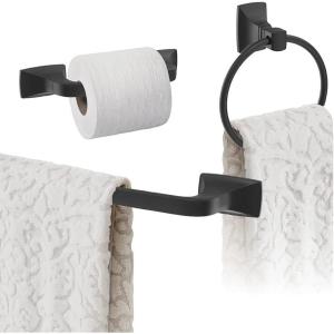 Amerock | Champagne Bronze | Highland Ridge | Towel Bar | 18 inch (457 mm) | 4 Piece | Bathroom Accessories Set(Matte Black)
