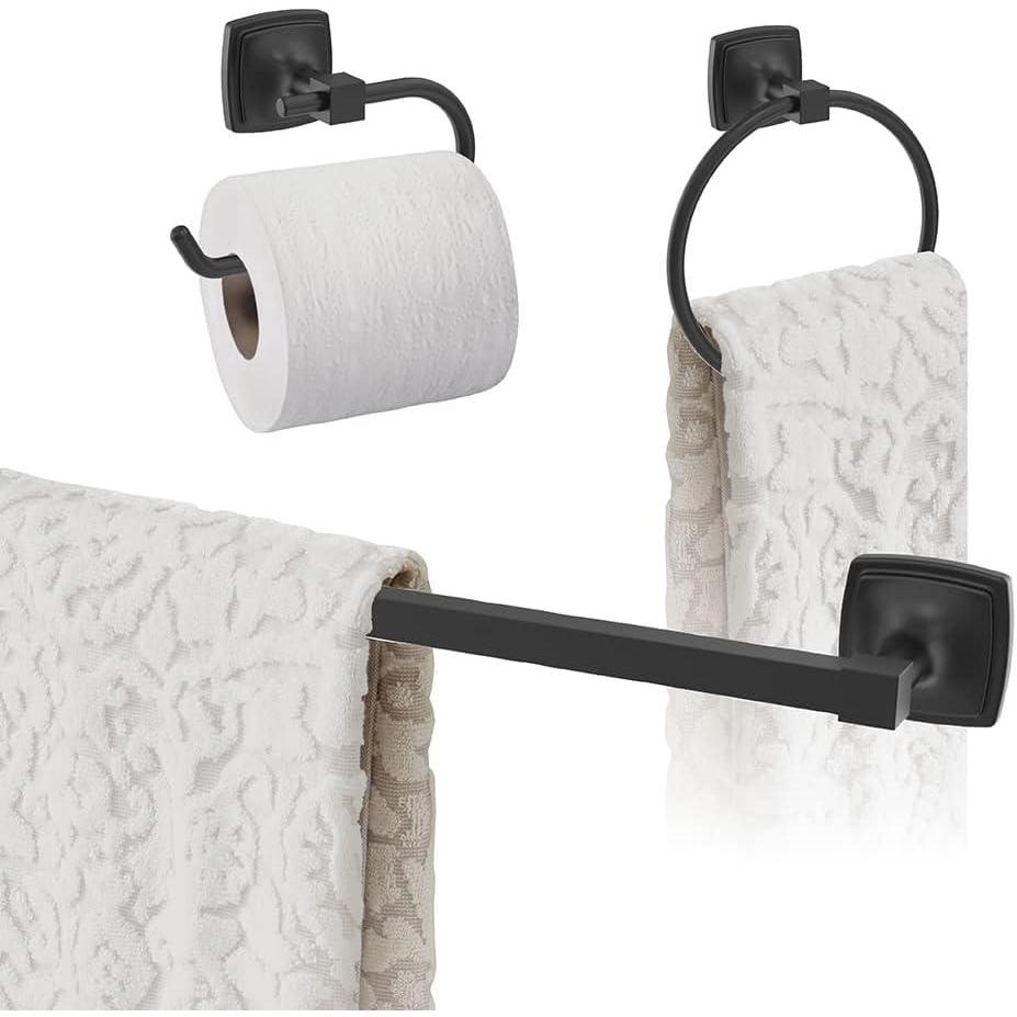 image:imageAmerock Matte Black Stature Towel Bar 24 inch 610 mm 3 Piece Bathroom Accessories Set