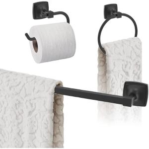 Amerock | Matte Black | Stature | Towel Bar | 24 inch (610 mm) | 3 Piece | Bathroom Accessories Set