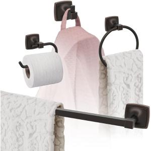 Amerock | Oil Rubbed Bronze | Stature | Towel Bar | 24 inch (610 mm) | 4 Piece | Bathroom Accessories Set