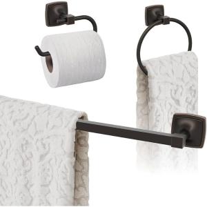 Amerock | Oil-Rubbed Bronze | Stature | Towel Bar | 24 inch (610 mm) | 3 Piece | Bathroom Accessories Set