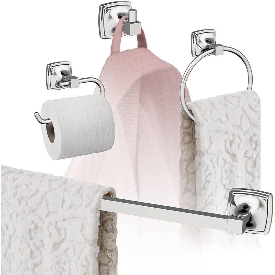 image:imageAmerock Chrome Stature Towel Bar 24 inch 610 mm 4 Piece Bathroom Accessories Set