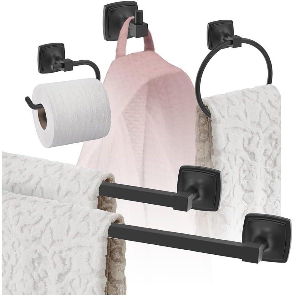 image:imageAmerock Matte Black Stature 5 Piece Bathroom Accessories Set