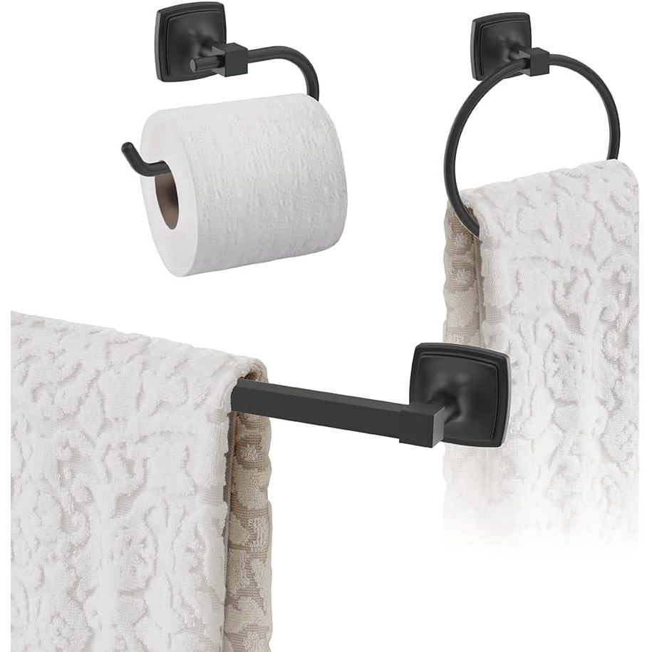 image:imageAmerock Matte Black Stature Towel Bar 18 inch 457 mm 3 Piece Bathroom Accessories Set