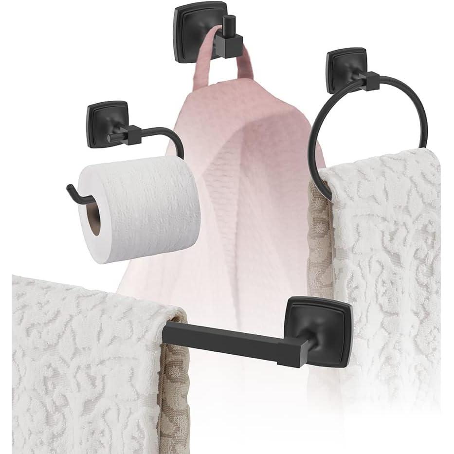 image:imageAmerock  Matte Black  Stature  Towel Bar  18 inch 457 mm  4 Piece  Bathroom Accessories Set