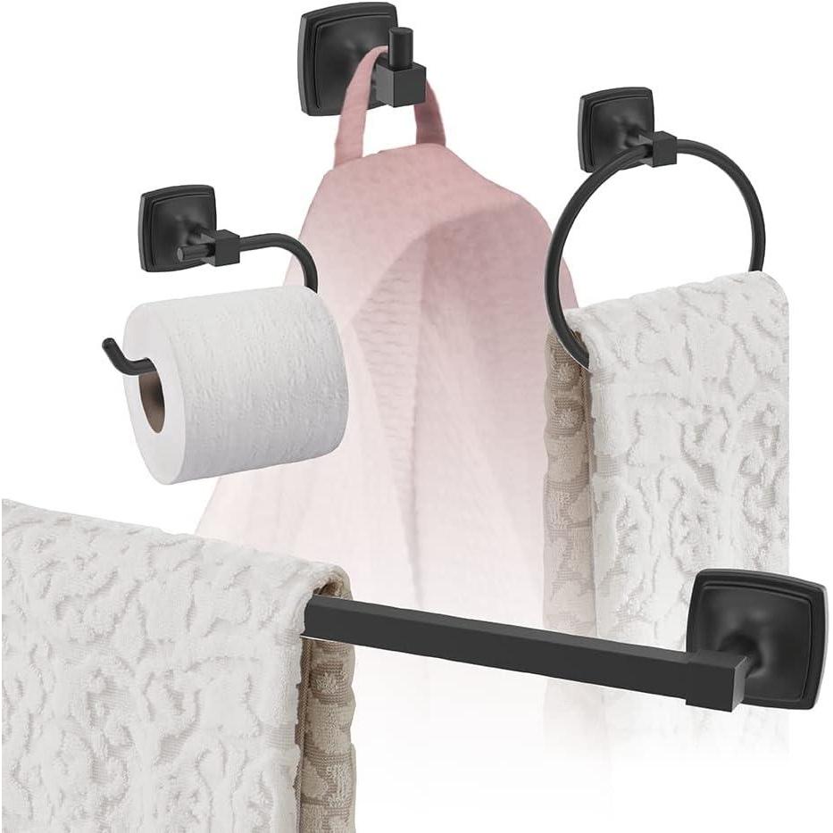 image:imageAmerock  Matte Black  Stature  Towel Bar  24 inch 610 mm  4 Piece  Bathroom Accessories Set