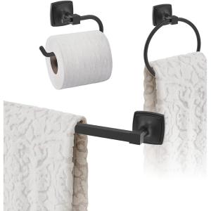 Amerock | Matte Black | Stature | Towel Bar | 18 inch (457 mm) | 3 Piece | Bathroom Accessories Set