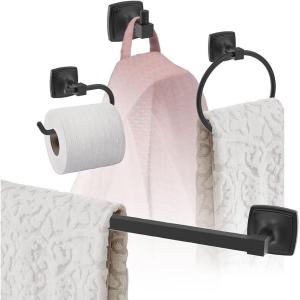 Amerock | Matte Black | Stature | Towel Bar | 24 inch (610 mm) | 4 Piece | Bathroom Accessories Set